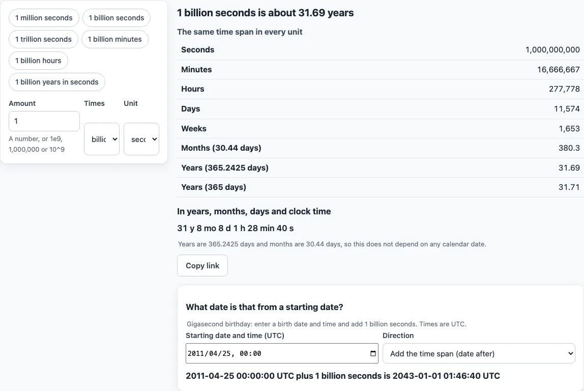 How long is a billion seconds example