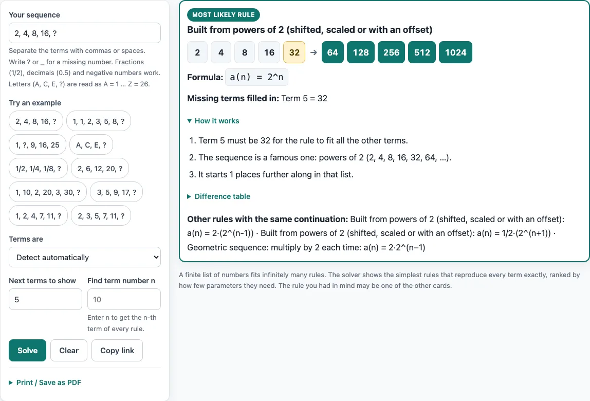 Number sequence solver example