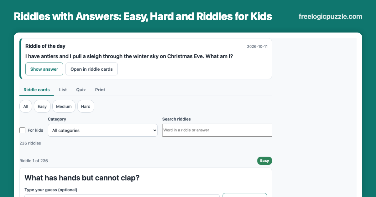 Riddles with Answers – Easy, Hard and Kids Riddles, Free