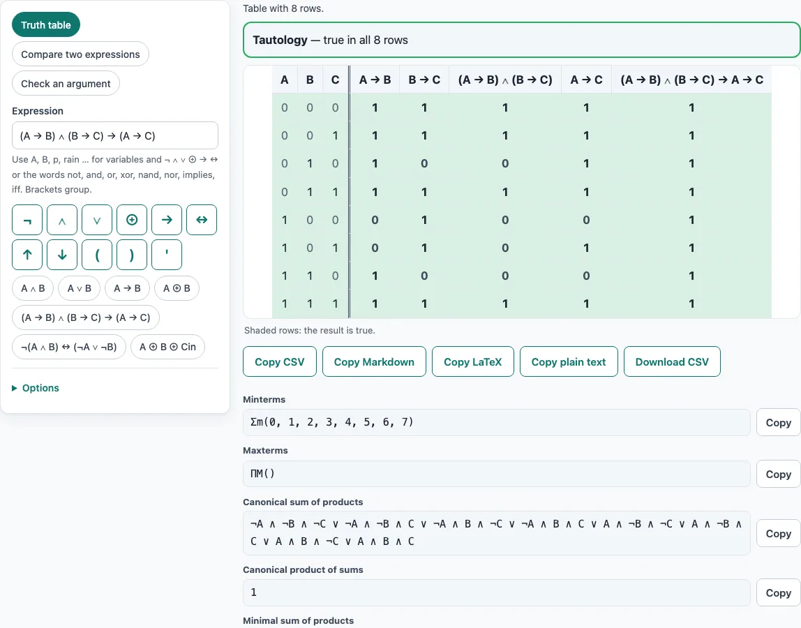 Truth table generator example